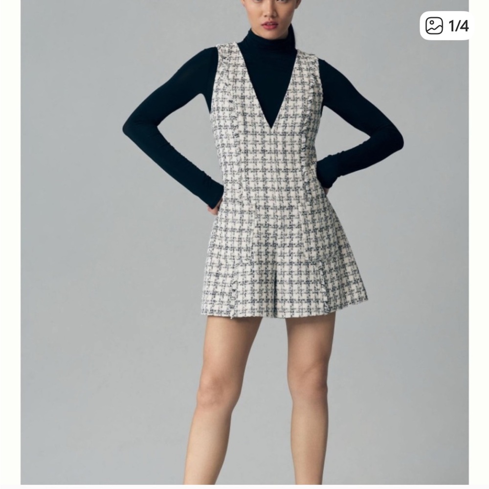 Anthropologie Mare Mare Black and Cream Tweed Romper